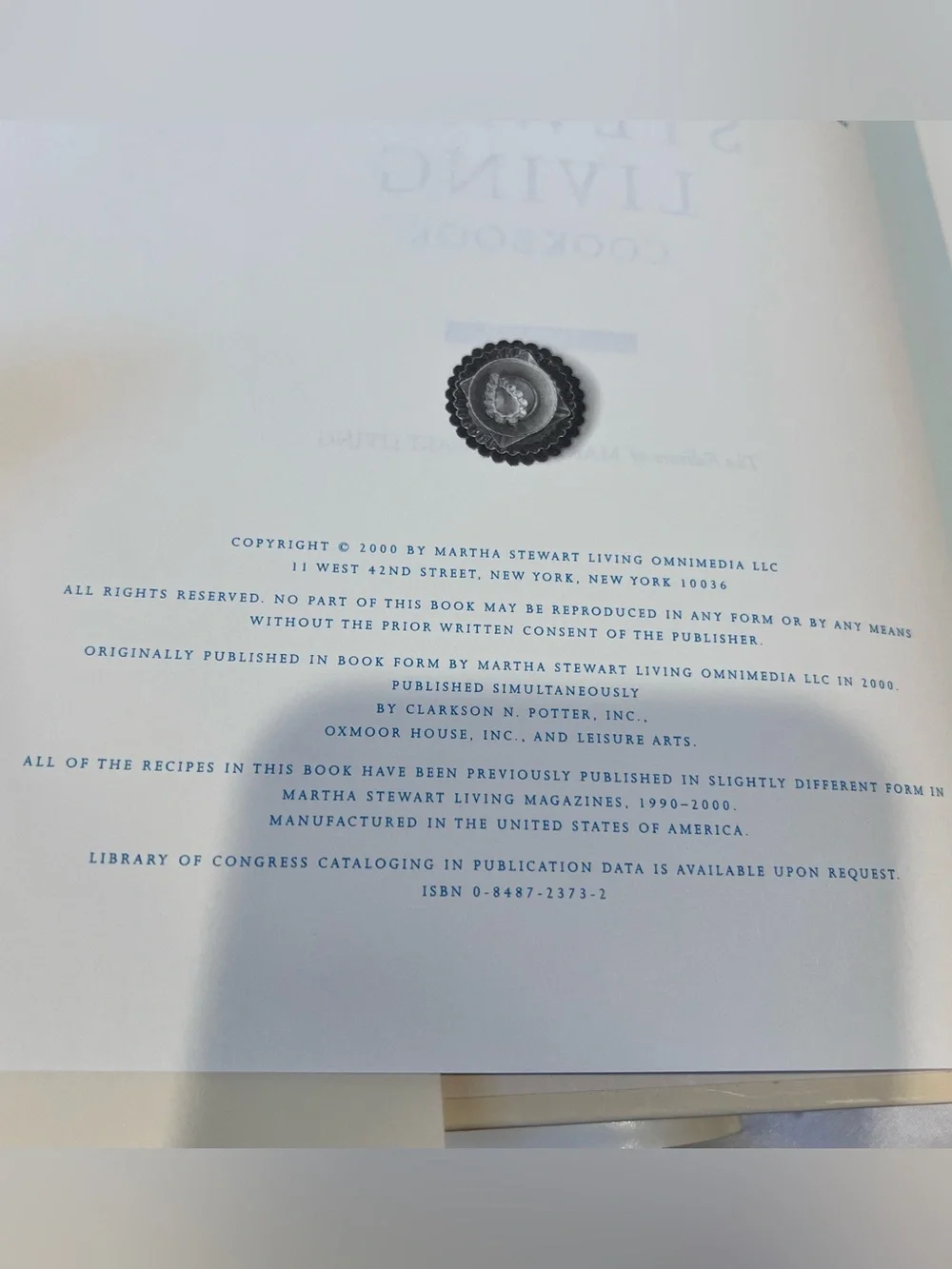 Martha Stewart Living Cookbook Hardcover 2000